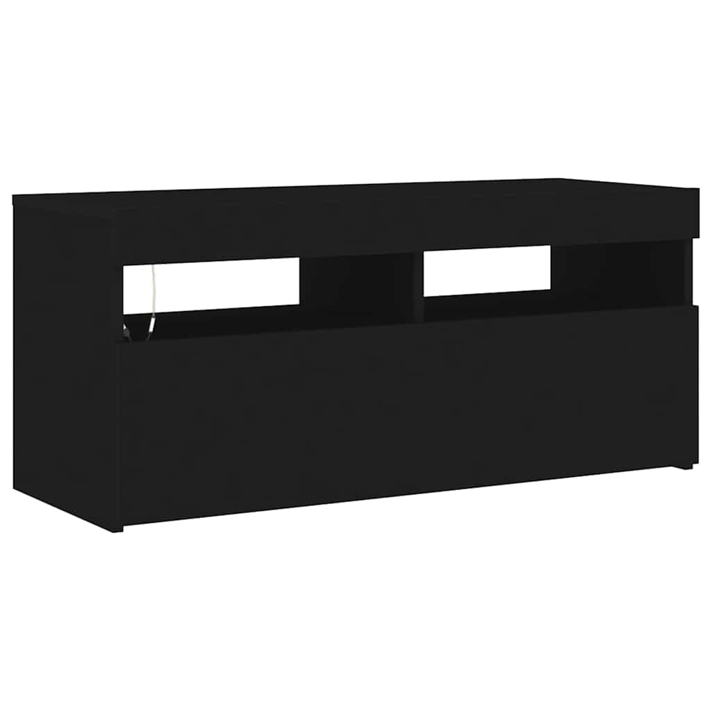 vidaXL TV Cabinet with LED Lights Black 90x35x40 cm