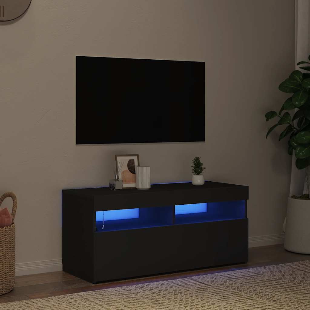 vidaXL TV Cabinet with LED Lights Black 90x35x40 cm