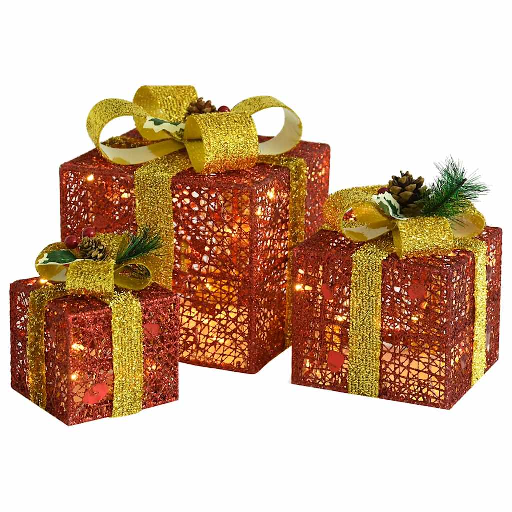 vidaXL Decorative Christmas Gift Boxes 3 pcs Red Outdoor Indoor