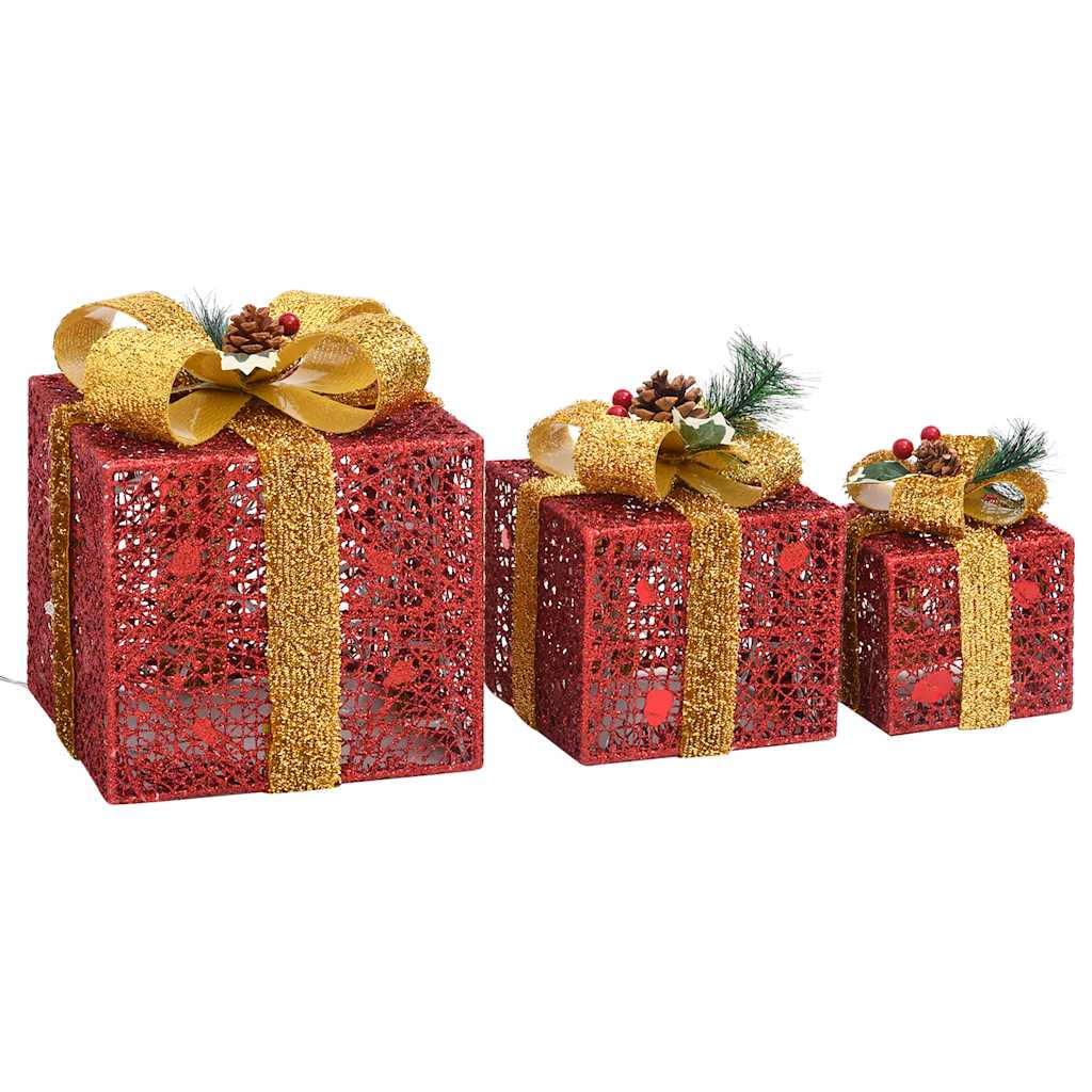 vidaXL Decorative Christmas Gift Boxes 3 pcs Red Outdoor Indoor