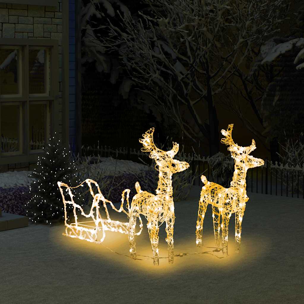 vidaXL Reindeers & Sleigh Christmas Decoration 160 LEDs 130 cm Acrylic