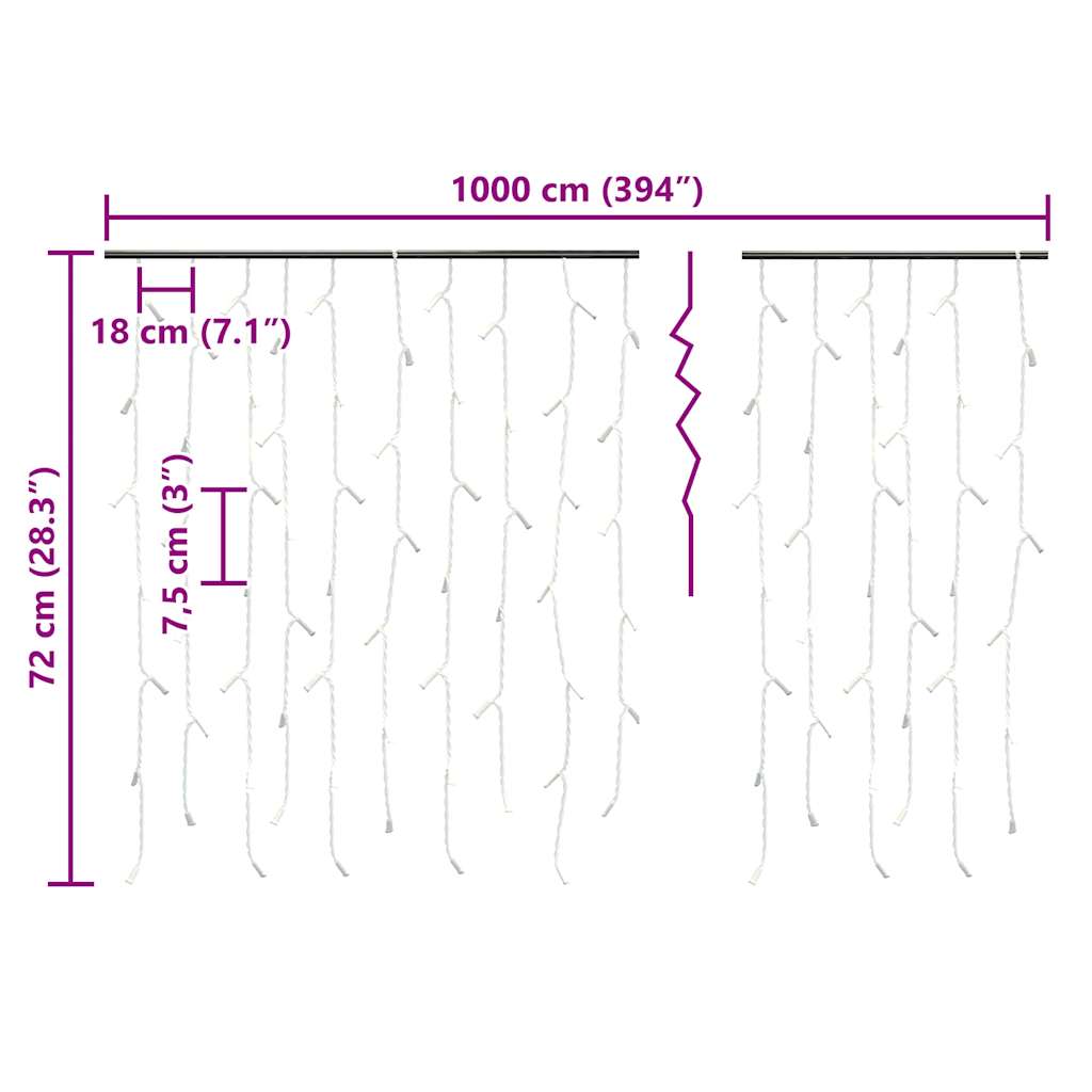 vidaXL LED Curtain Icicle Lights 10m 400 LED Warm White 8 Function