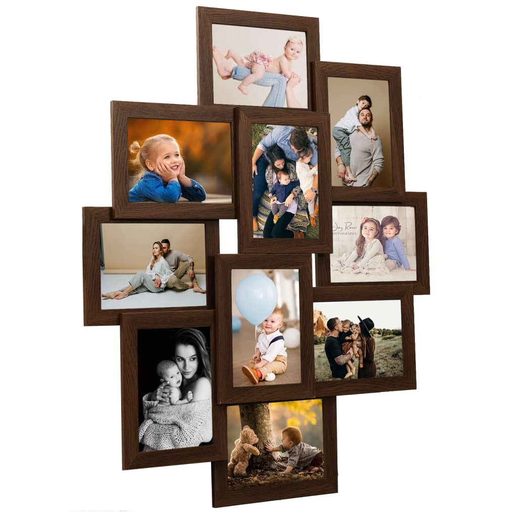 vidaXL Collage Photo Frame for 10x(10x15 cm) Picture Dark Brown MDF