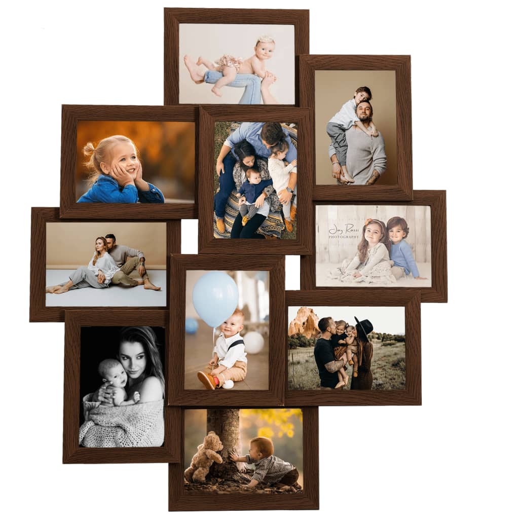 vidaXL Collage Photo Frame for 10x(10x15 cm) Picture Dark Brown MDF