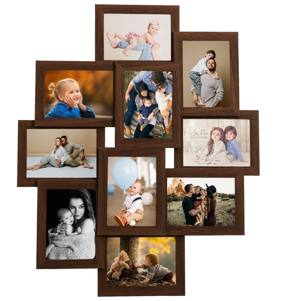 vidaXL Collage Photo Frame for 10x(13x18 cm) Picture Dark Brown MDF