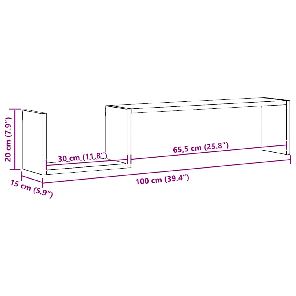 vidaXL Wall Shelf 2 pcs Black 100x15x20 cm Engineered Wood