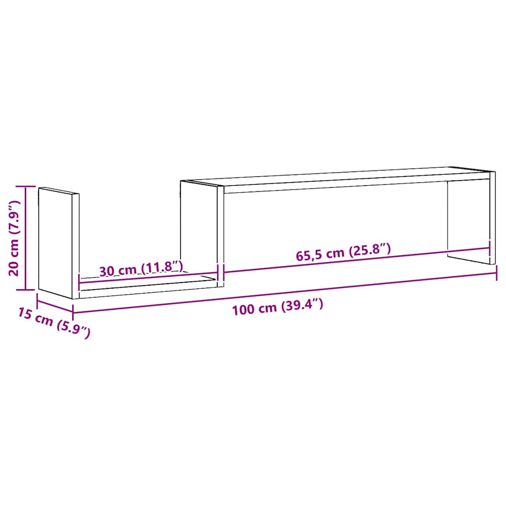 vidaXL Wall Shelf 2 pcs Concrete Grey 100x15x20 cm Engineered Wood