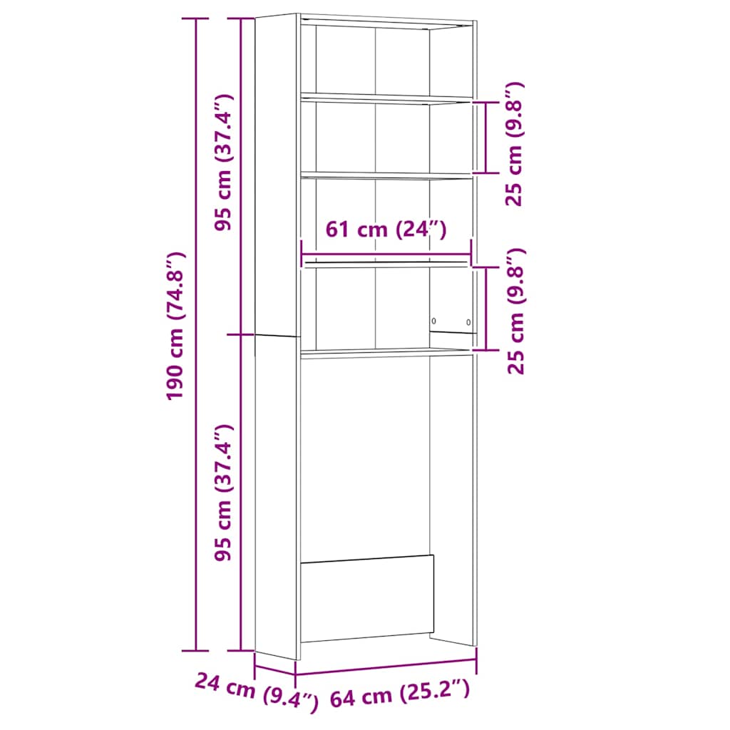 vidaXL Washing Machine Cabinet High Gloss White 64x24x190 cm