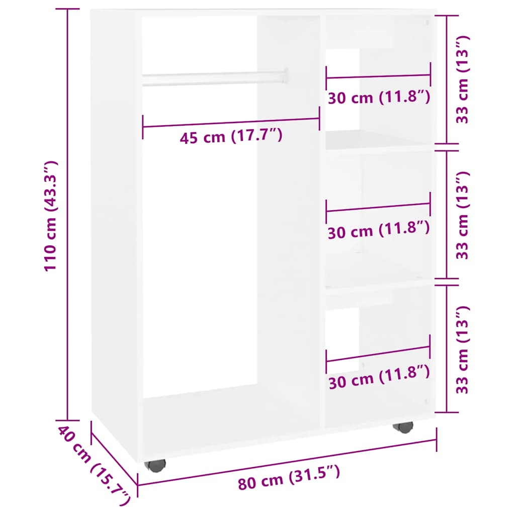 vidaXL Wardrobe White 80x40x110 cm Engineered Wood
