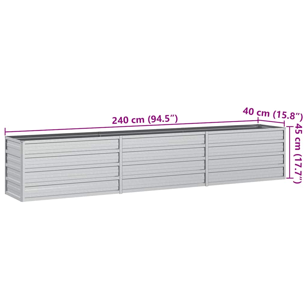 vidaXL Garden Raised Bed 240x40x45 cm Galvanized Steel Silver