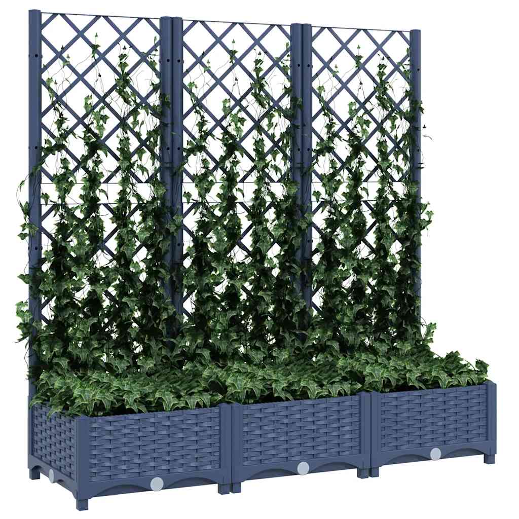 vidaXL Garden Planter with Trellis Blue Grey 120x40x121.5 cm PP