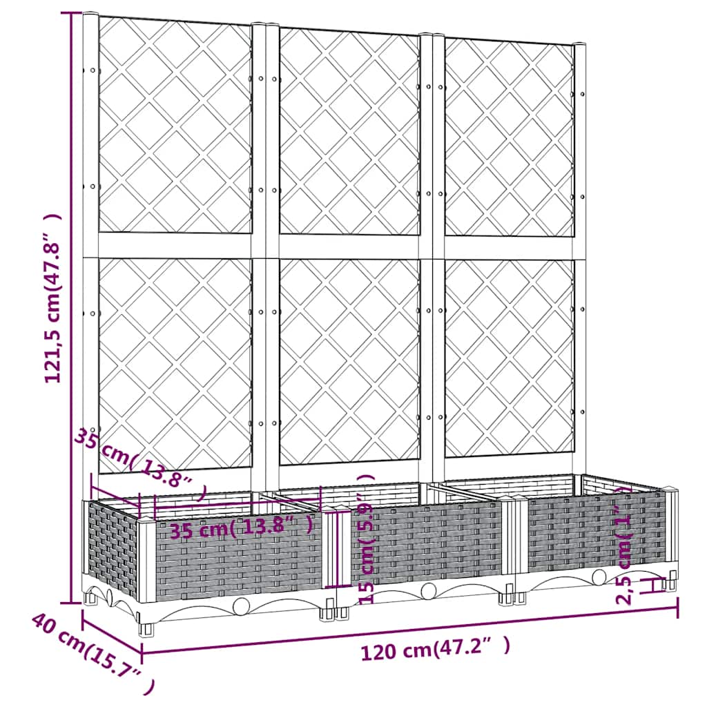vidaXL Garden Planter with Trellis Blue Grey 120x40x121.5 cm PP