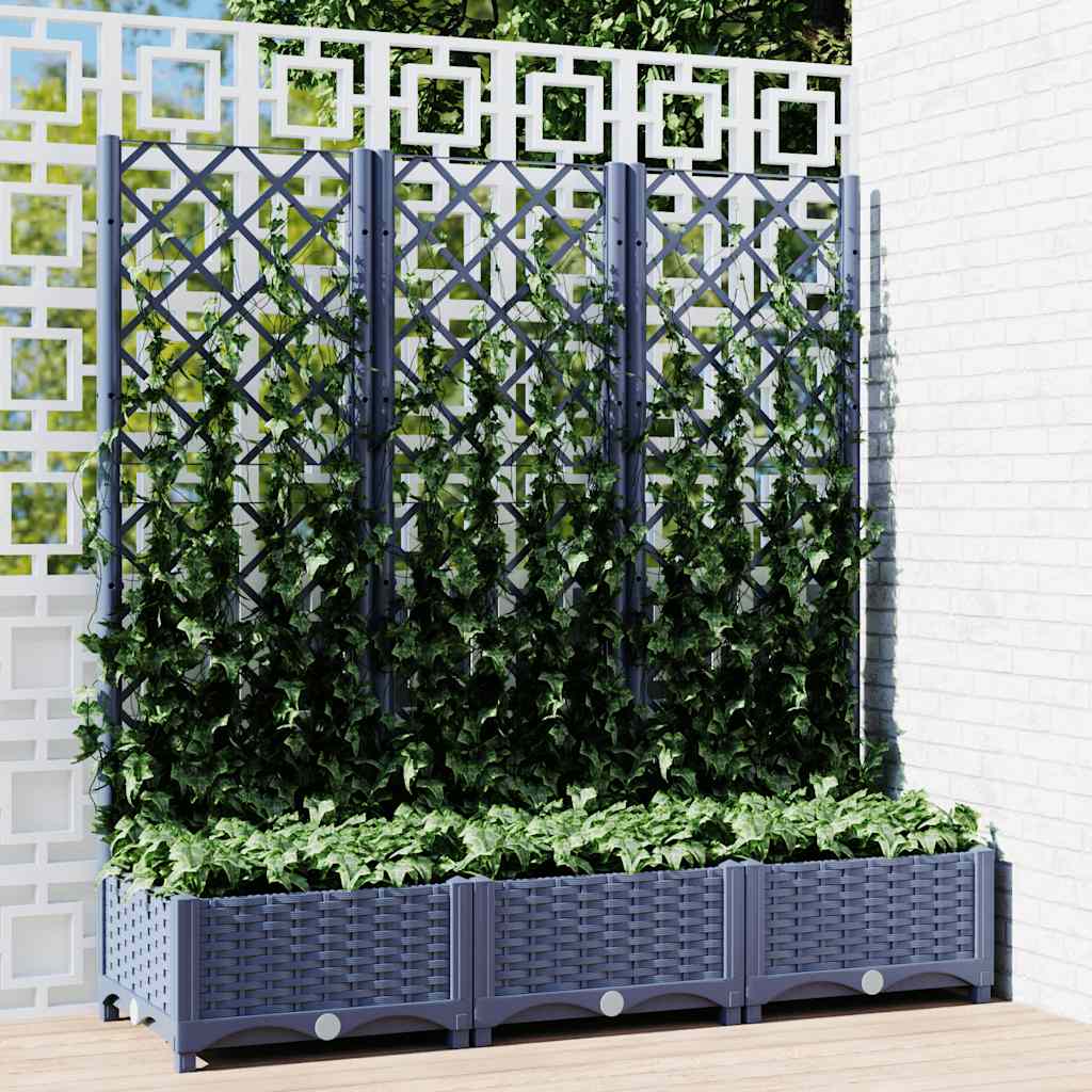 vidaXL Garden Planter with Trellis Blue Grey 120x40x121.5 cm PP