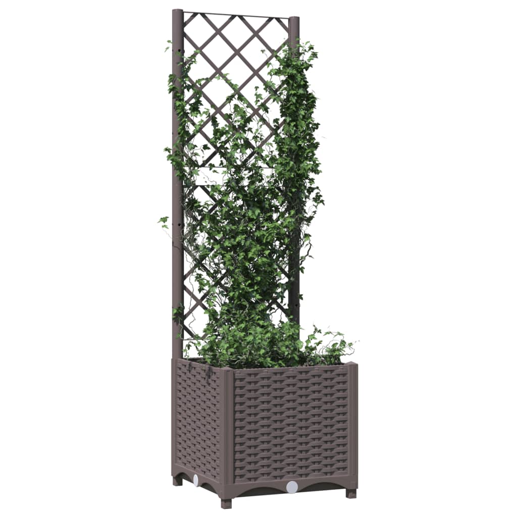 vidaXL Garden Planter with Trellis Brown 40x40x136 cm PP