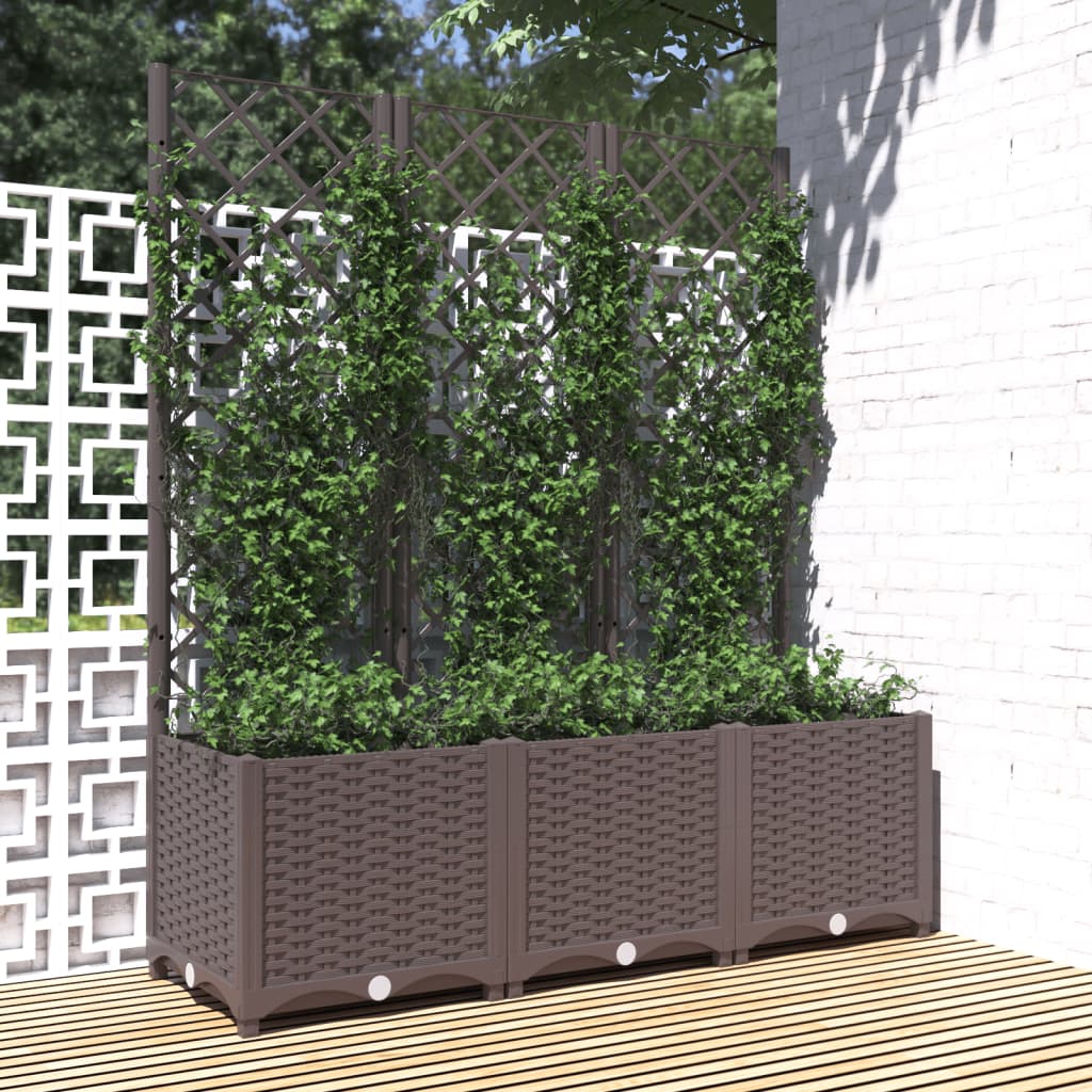 vidaXL Garden Planter with Trellis Brown 120x40x136 cm PP