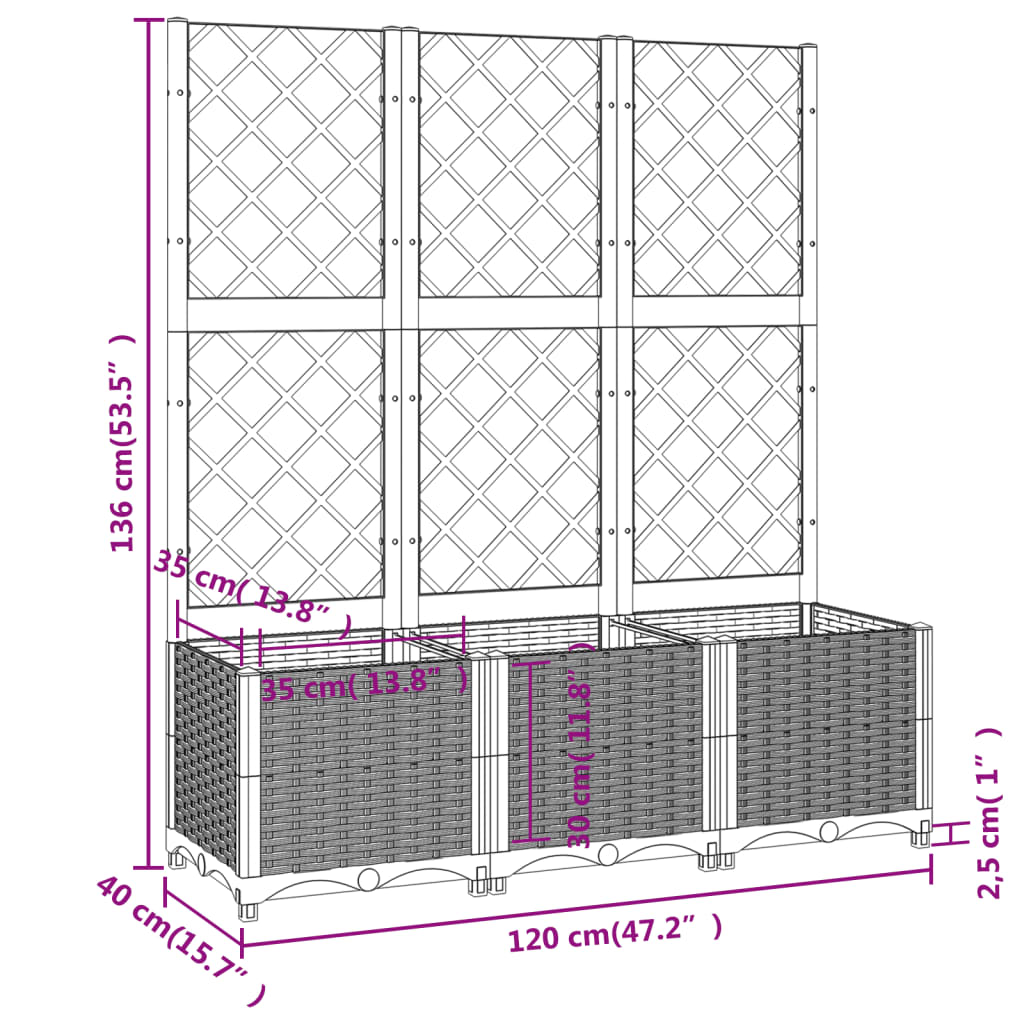 vidaXL Garden Planter with Trellis Black 120x40x136 cm PP