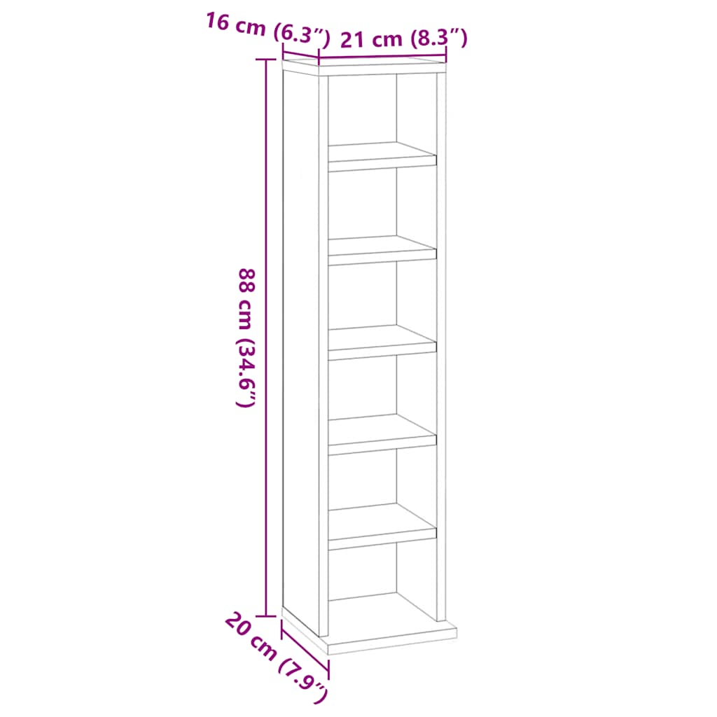 vidaXL CD Cabinet Grey Sonoma 21x20x88 cm Engineered Wood