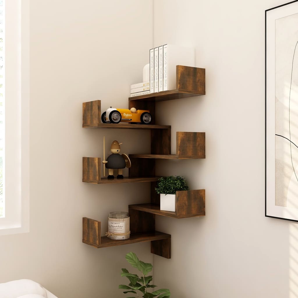 vidaXL Wall Corner Shelves 2 pcs Smoked Oak 40x40x50 cm Engineered Wood
