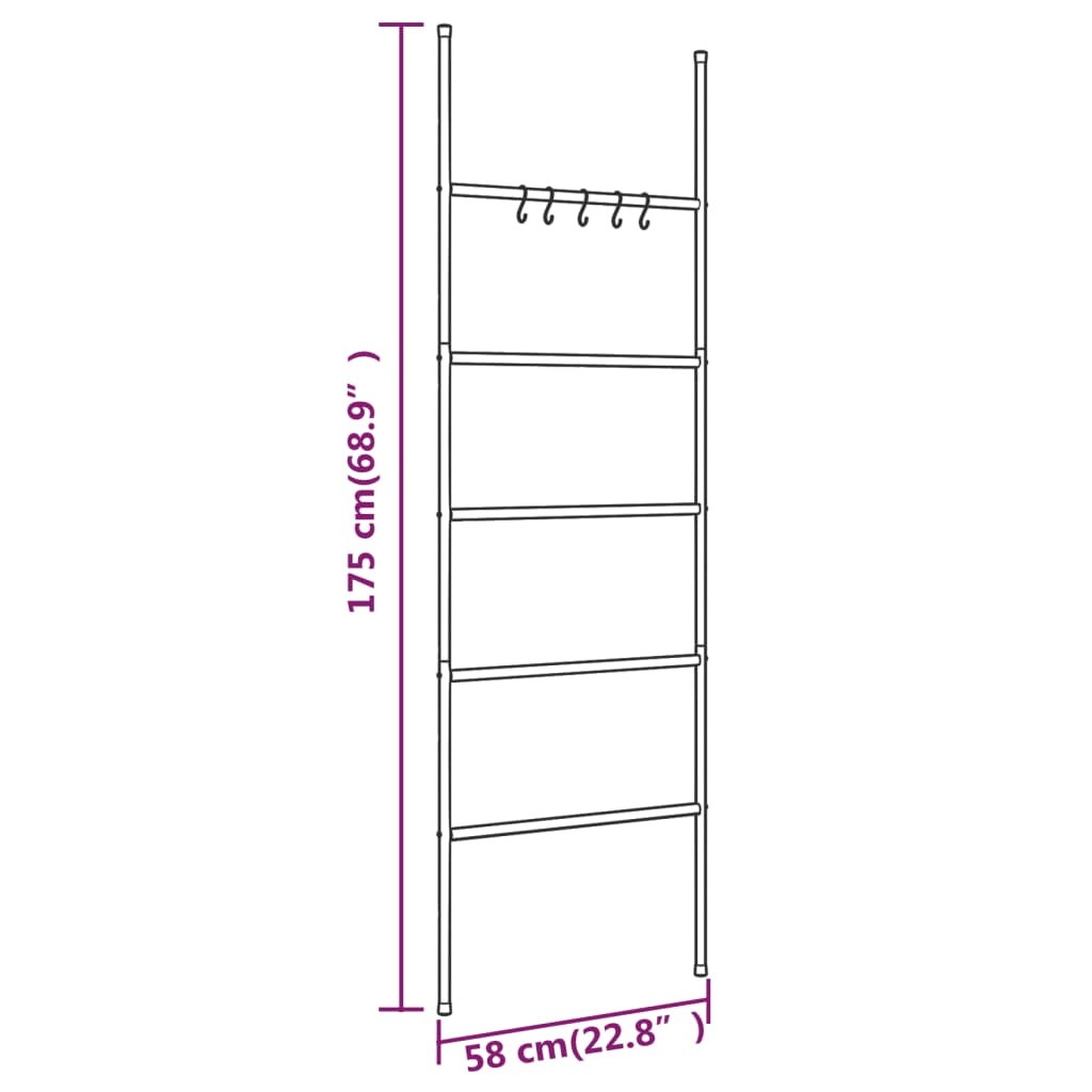 vidaXL Towel Rack Ladder with 5 Tiers Black 58x175 cm Iron