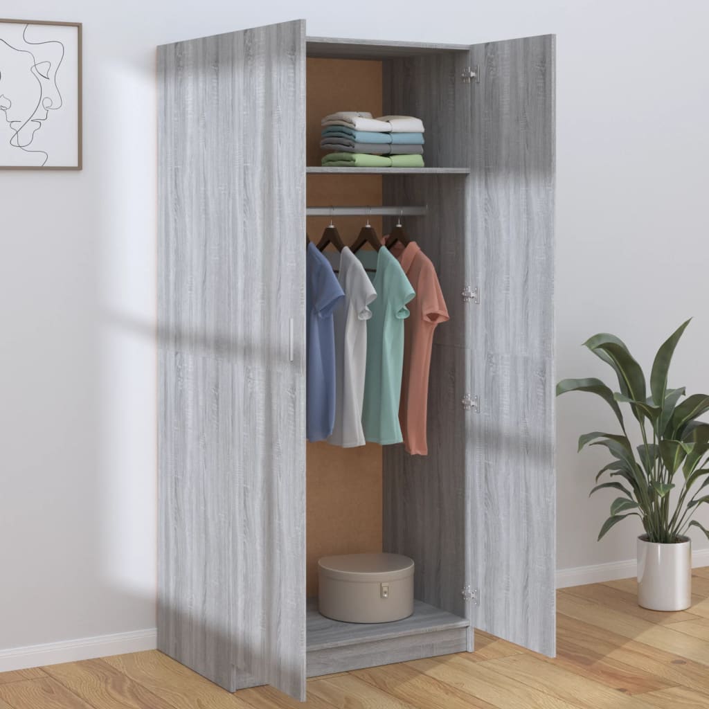 vidaXL Wardrobe Grey Sonoma 80x50x180 cm Engineered Wood