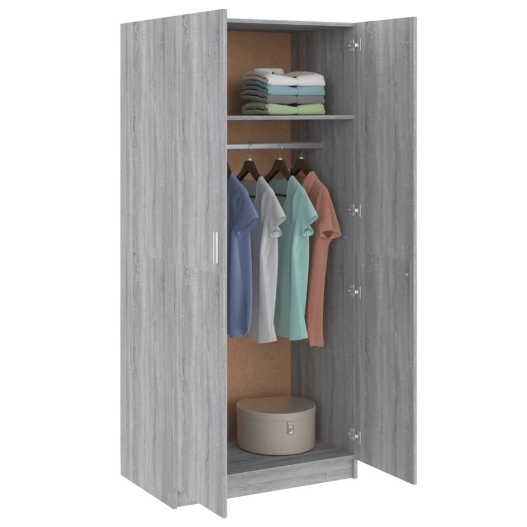vidaXL Wardrobe Grey Sonoma 80x50x180 cm Engineered Wood