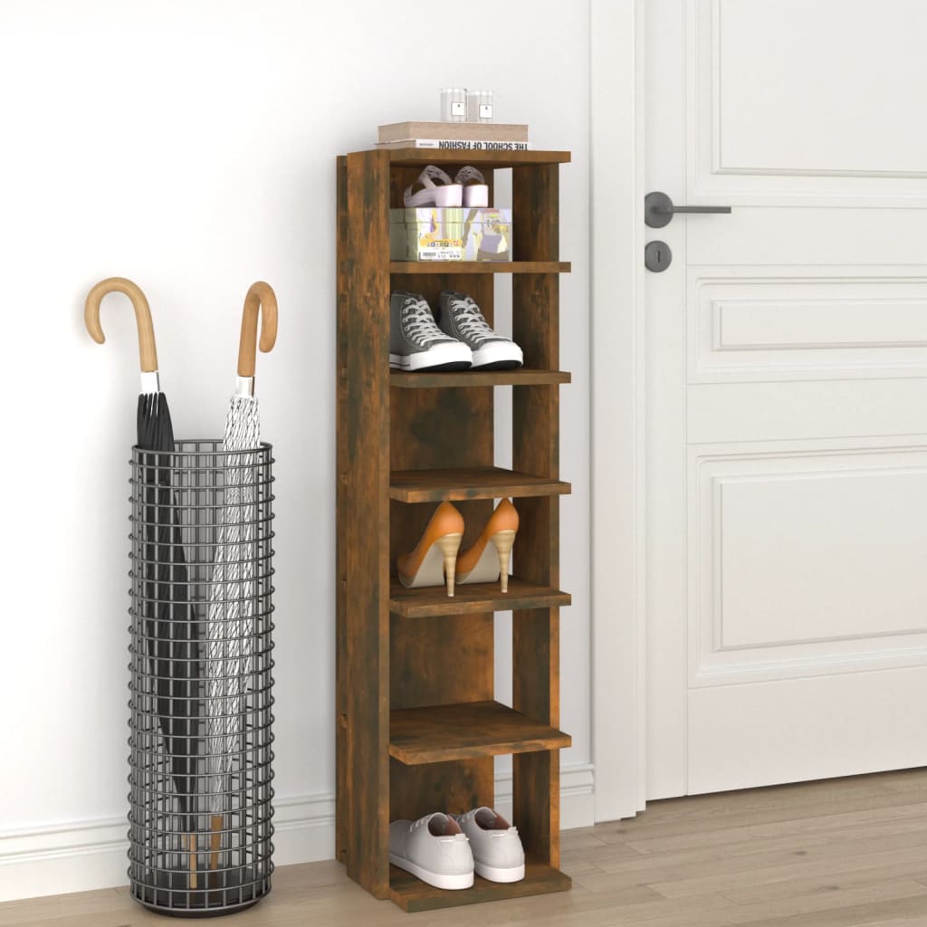 vidaXL Shoe Rack Smoked Oak 27.5x27x102 cm Engineered Wood