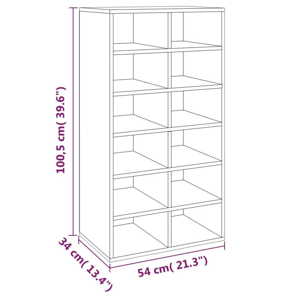 vidaXL Shoe Rack Grey Sonoma 54x34x100.5 cm Engineered Wood