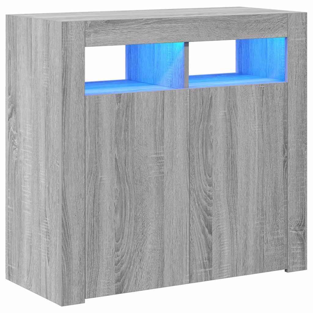 vidaXL Sideboard with LED Lights Grey Sonoma 80x35x75 cm