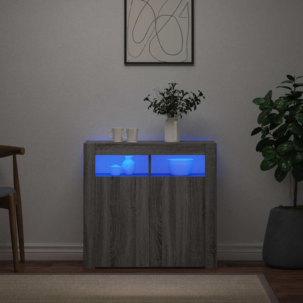 vidaXL Sideboard with LED Lights Grey Sonoma 80x35x75 cm