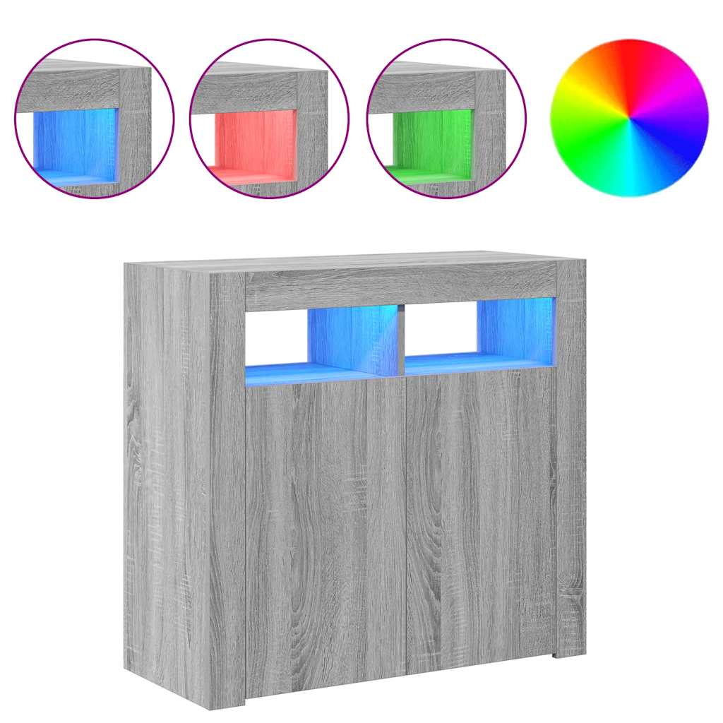vidaXL Sideboard with LED Lights Grey Sonoma 80x35x75 cm
