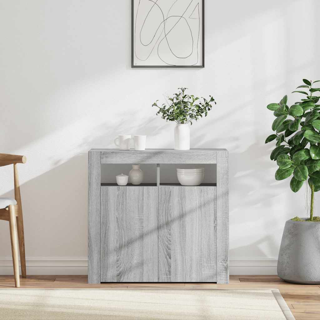 vidaXL Sideboard with LED Lights Grey Sonoma 80x35x75 cm