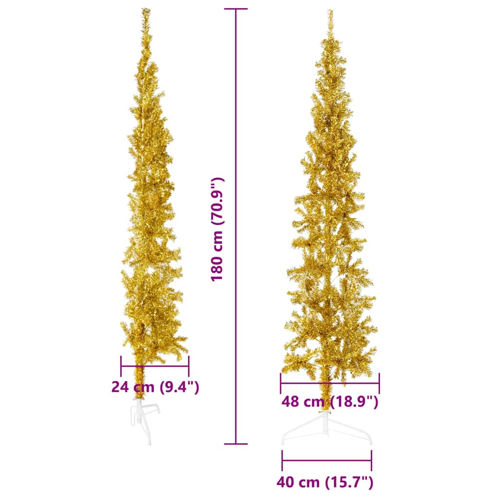vidaXL Slim Artificial Half Christmas Tree with Stand Gold 180 cm