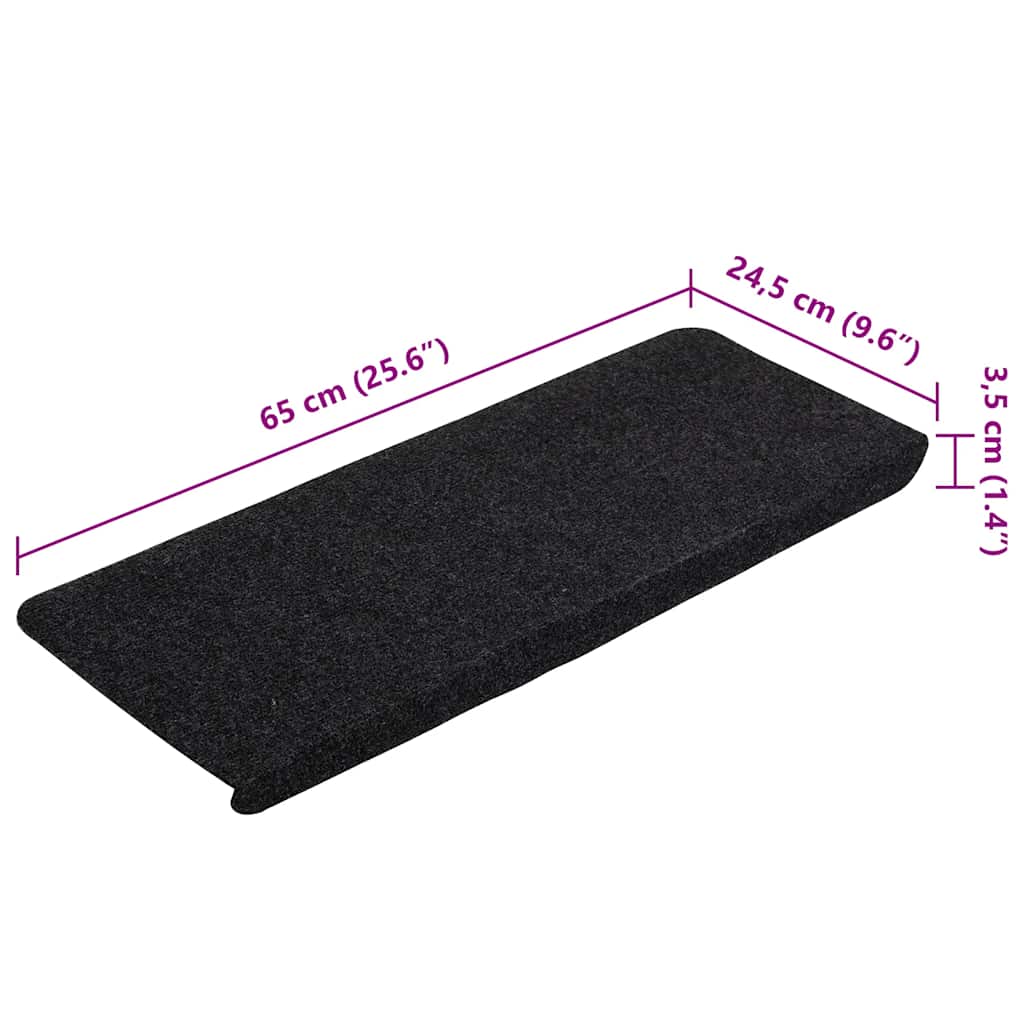 vidaXL Stair Mats Self-adhesive 15 pcs 65x24.5x3.5 cm Black