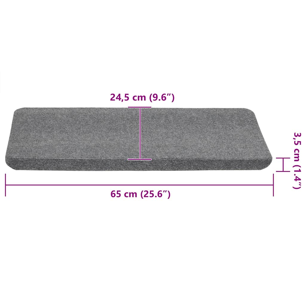 vidaXL Stair Mats Self-adhesive 15 pcs 65x24.5x3.5 cm Grey