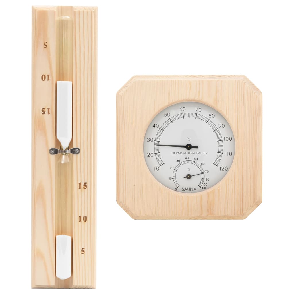vidaXL 2 in 1 Sauna Hygrothermograph and Sand Timer Set Solid Wood Pine