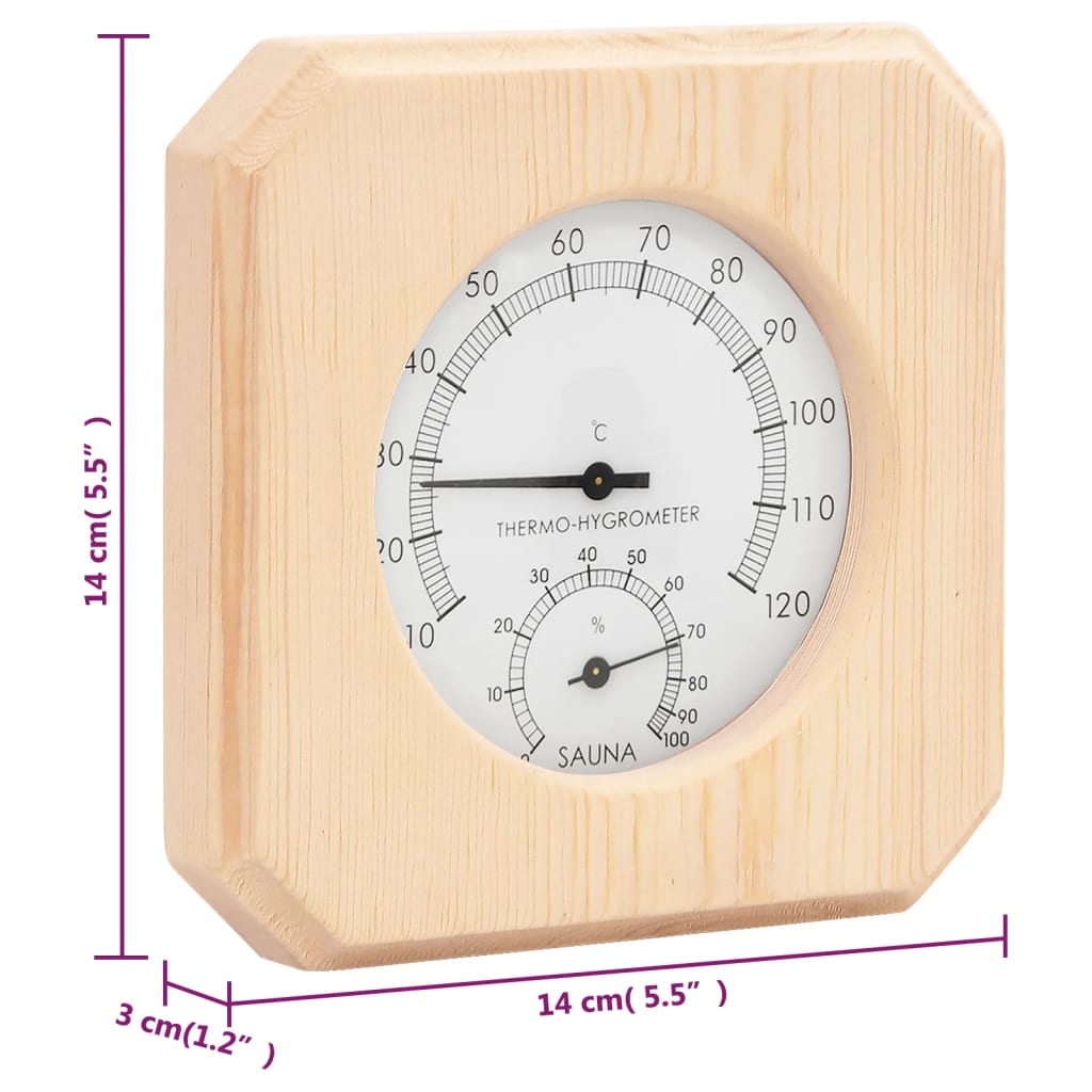 vidaXL 2 in 1 Sauna Hygrothermograph and Sand Timer Set Solid Wood Pine