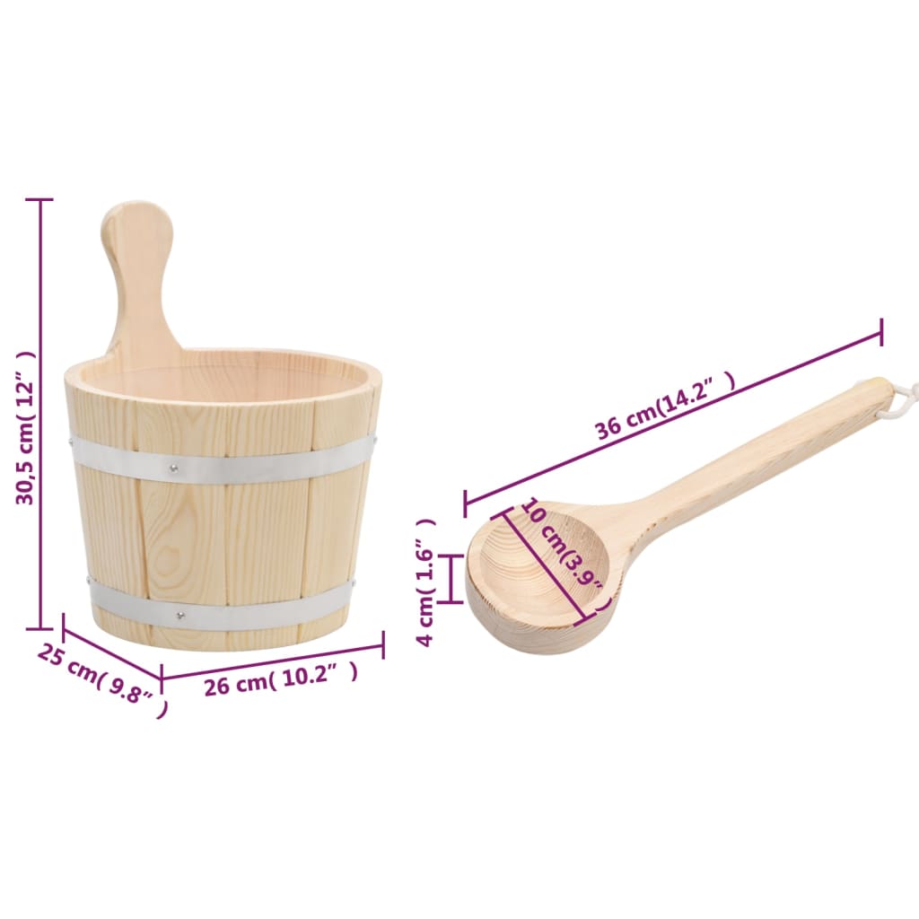 vidaXL Sauna Bucket and Ladle Set Solid Wood Pine