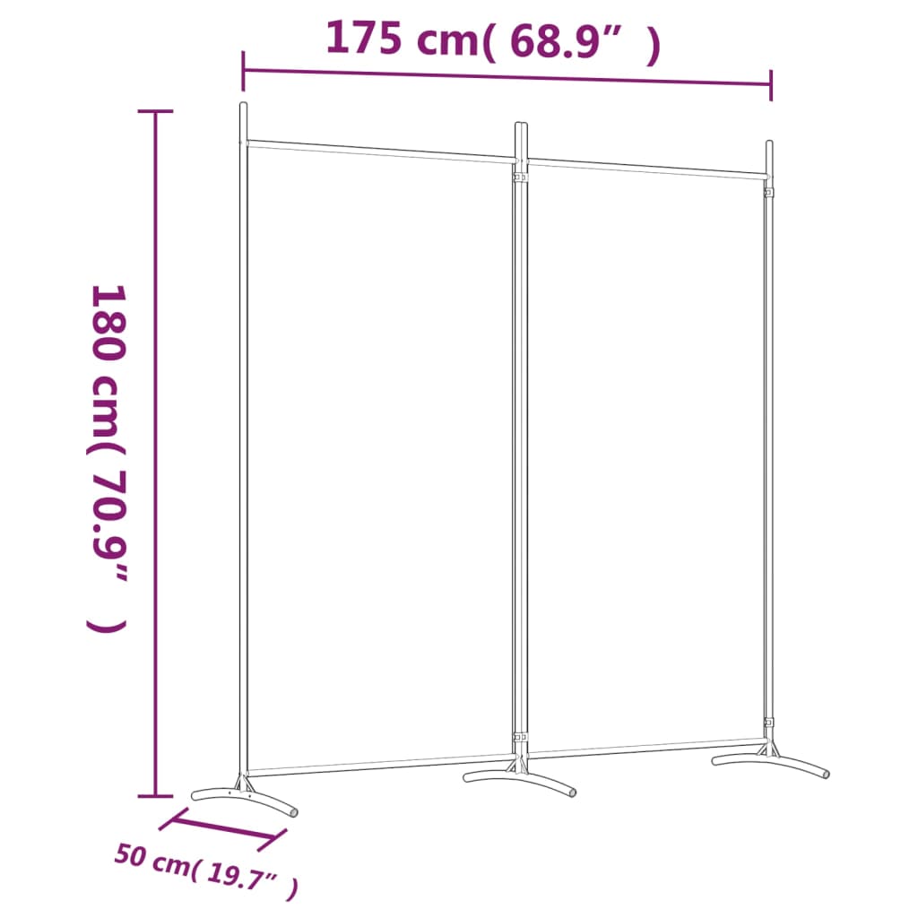 vidaXL 2-Panel Room Divider White 175x180 cm Fabric
