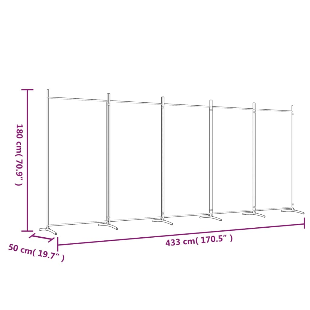 vidaXL 5-Panel Room Divider Black 433x180 cm Fabric