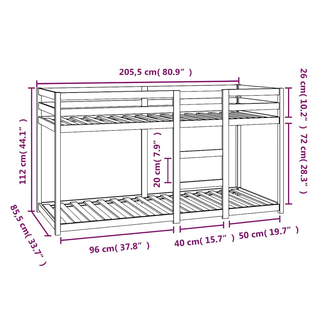 vidaXL Bunk Bed without Mattress 80x200 cm Solid Wood Pine