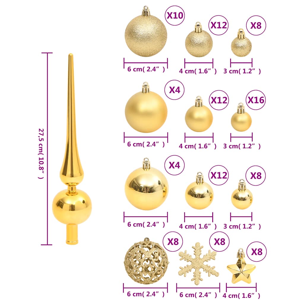 vidaXL 111 Piece Christmas Bauble Set Gold Polystyrene