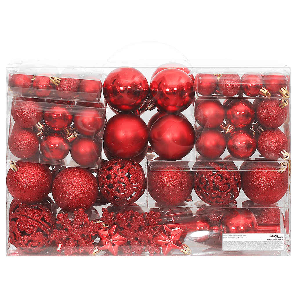 vidaXL 111 Piece Christmas Bauble Set Red Polystyrene