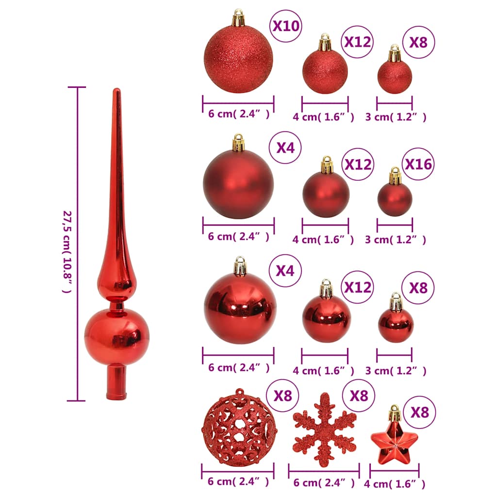 vidaXL 111 Piece Christmas Bauble Set Red Polystyrene