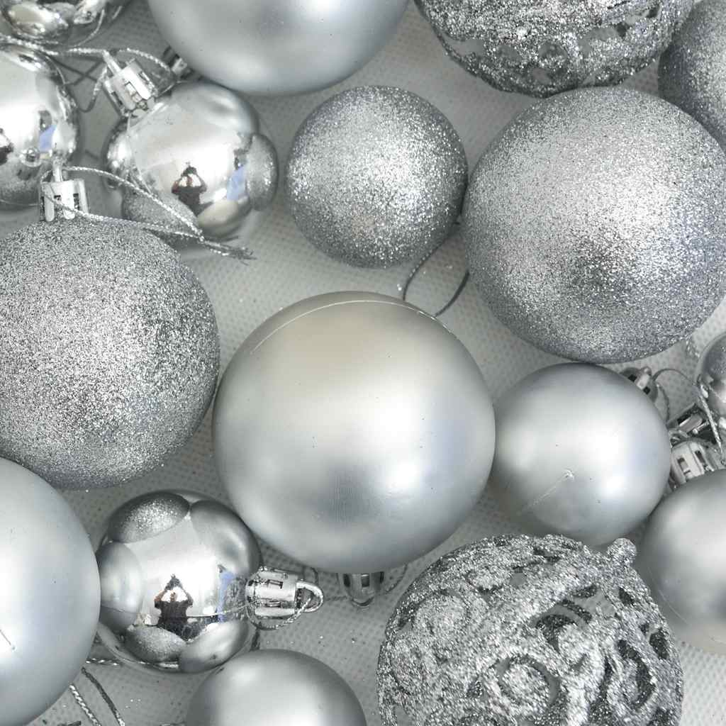 vidaXL 111 Piece Christmas Bauble Set Silver Polystyrene