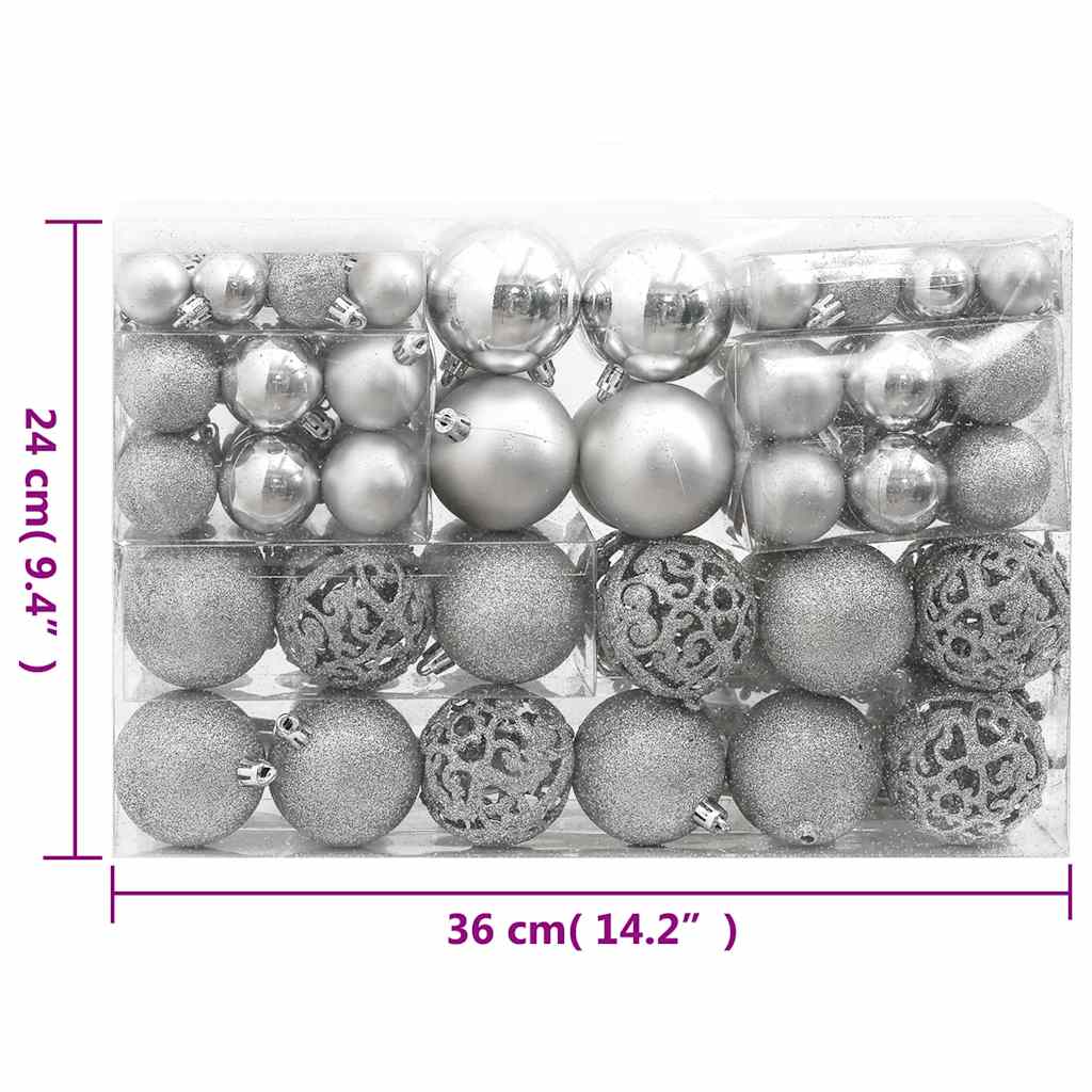 vidaXL 111 Piece Christmas Bauble Set Silver Polystyrene