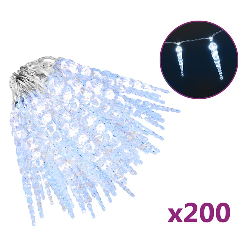 vidaXL Christmas Icicle Light 200 LEDs Cold White 20 m Acrylic PVC