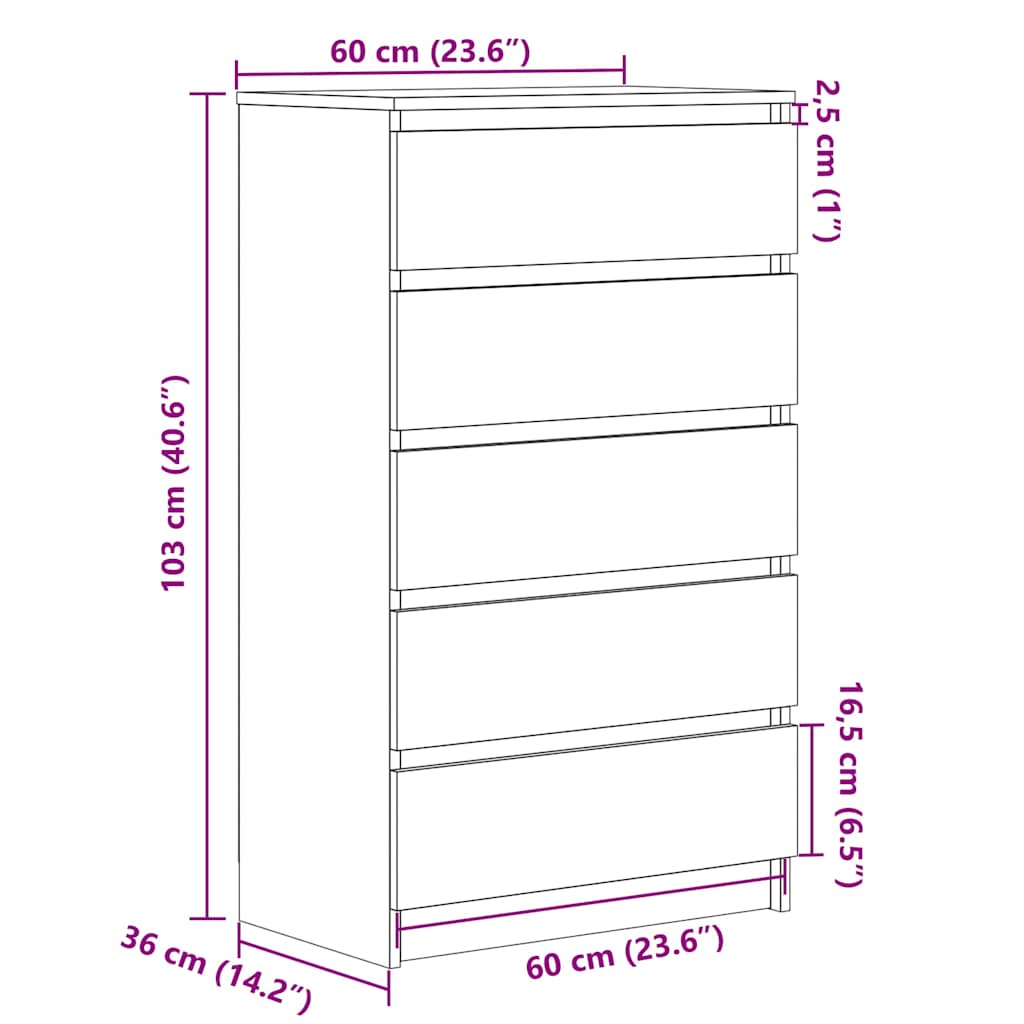 vidaXL Drawer Cabinet White 60x36x103 cm Engineered Wood