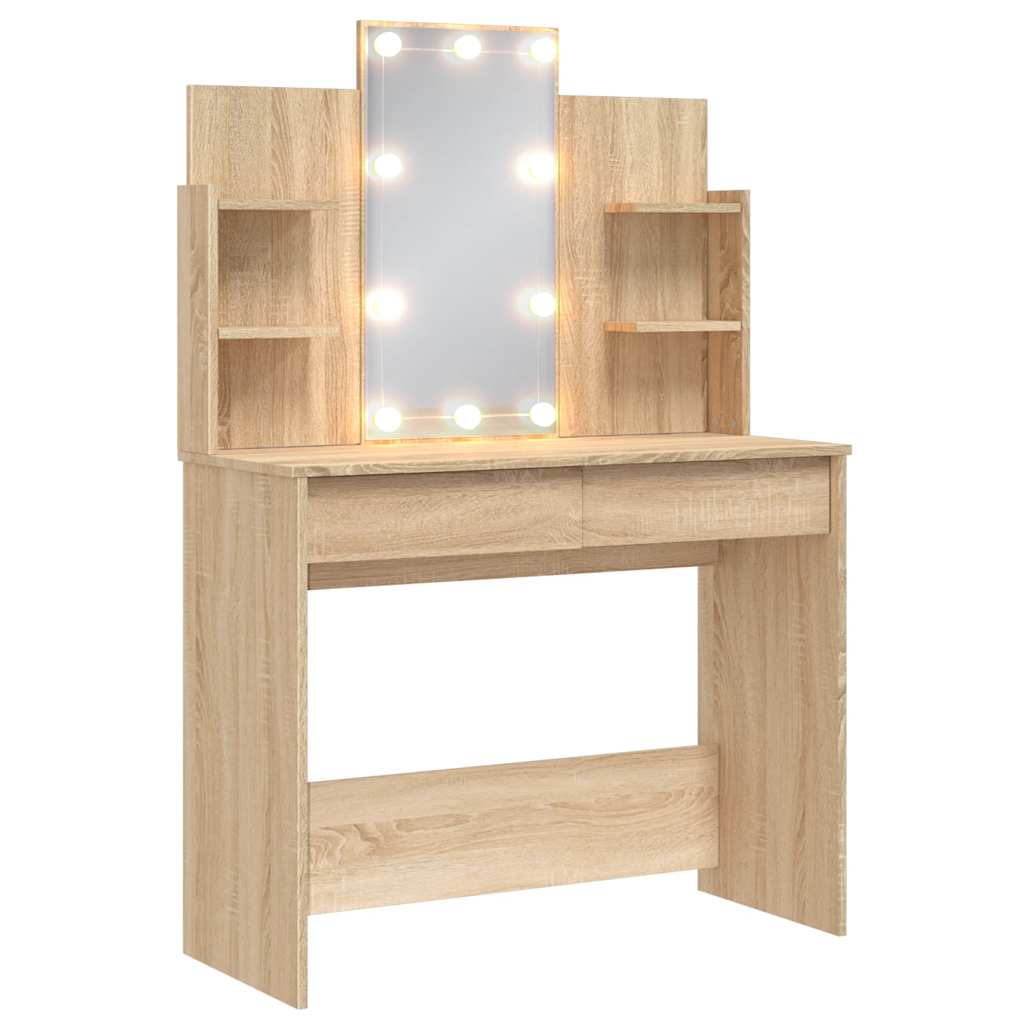 vidaXL Dressing Table with LED Lights Sonoma Oak 96x40x142 cm