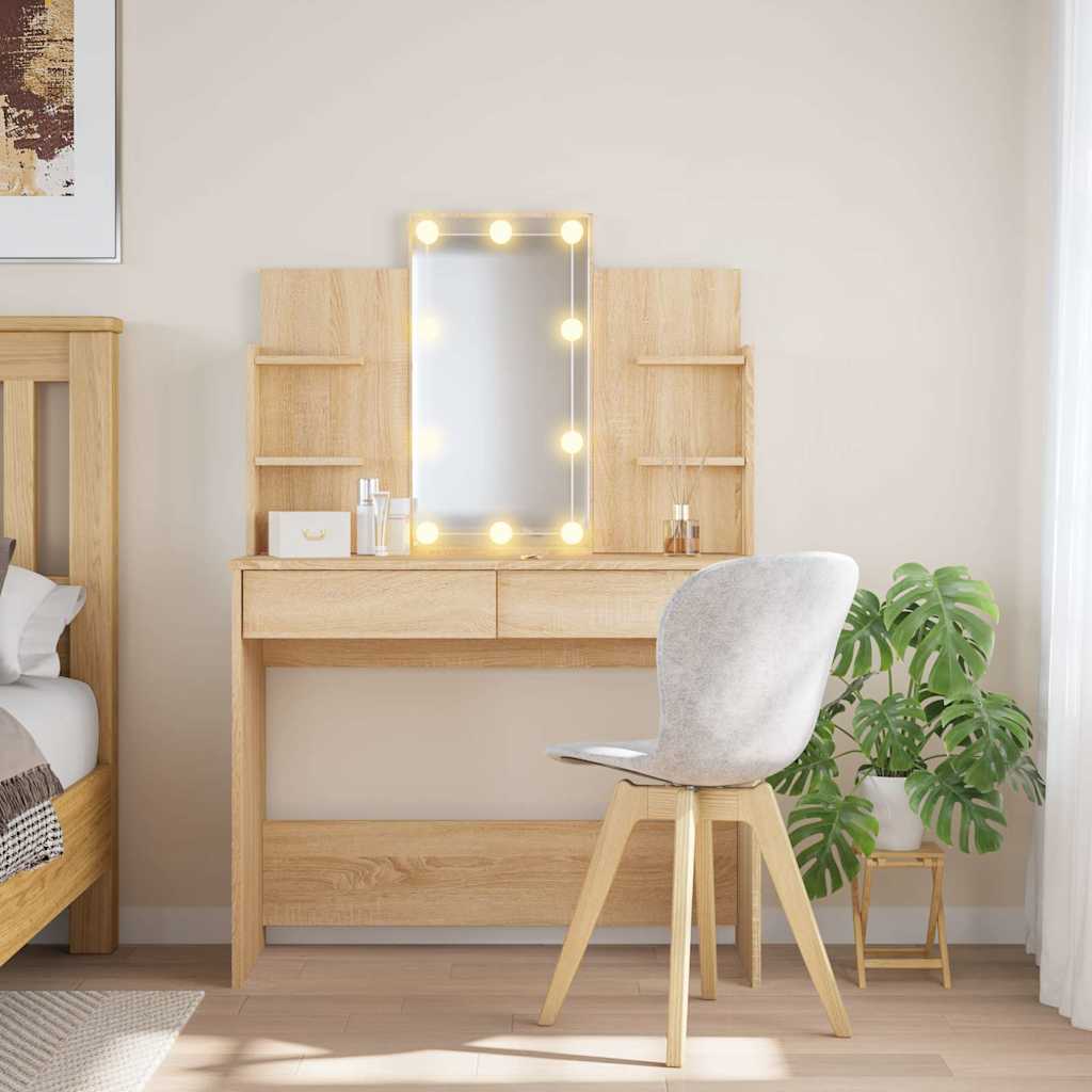 vidaXL Dressing Table with LED Lights Sonoma Oak 96x40x142 cm