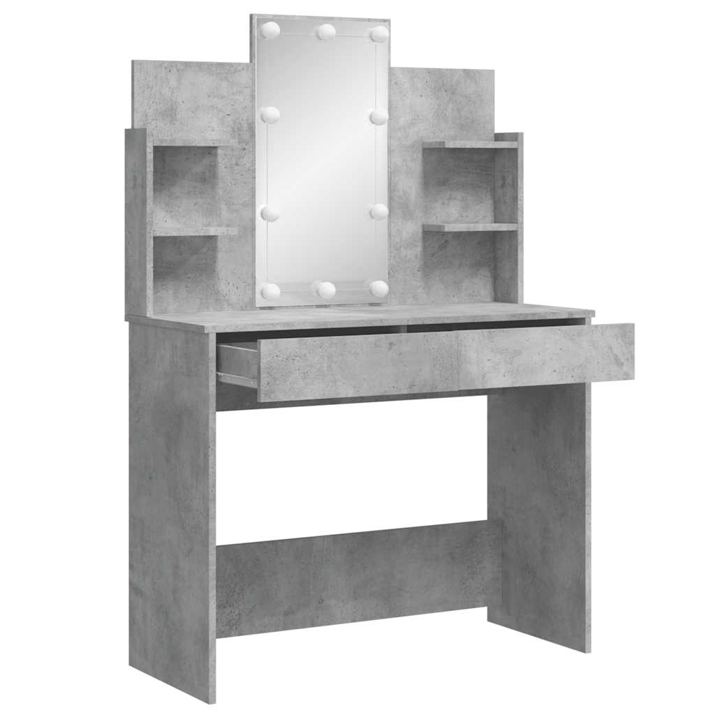 vidaXL Dressing Table with LED Lights Concrete Grey 96x40x142 cm
